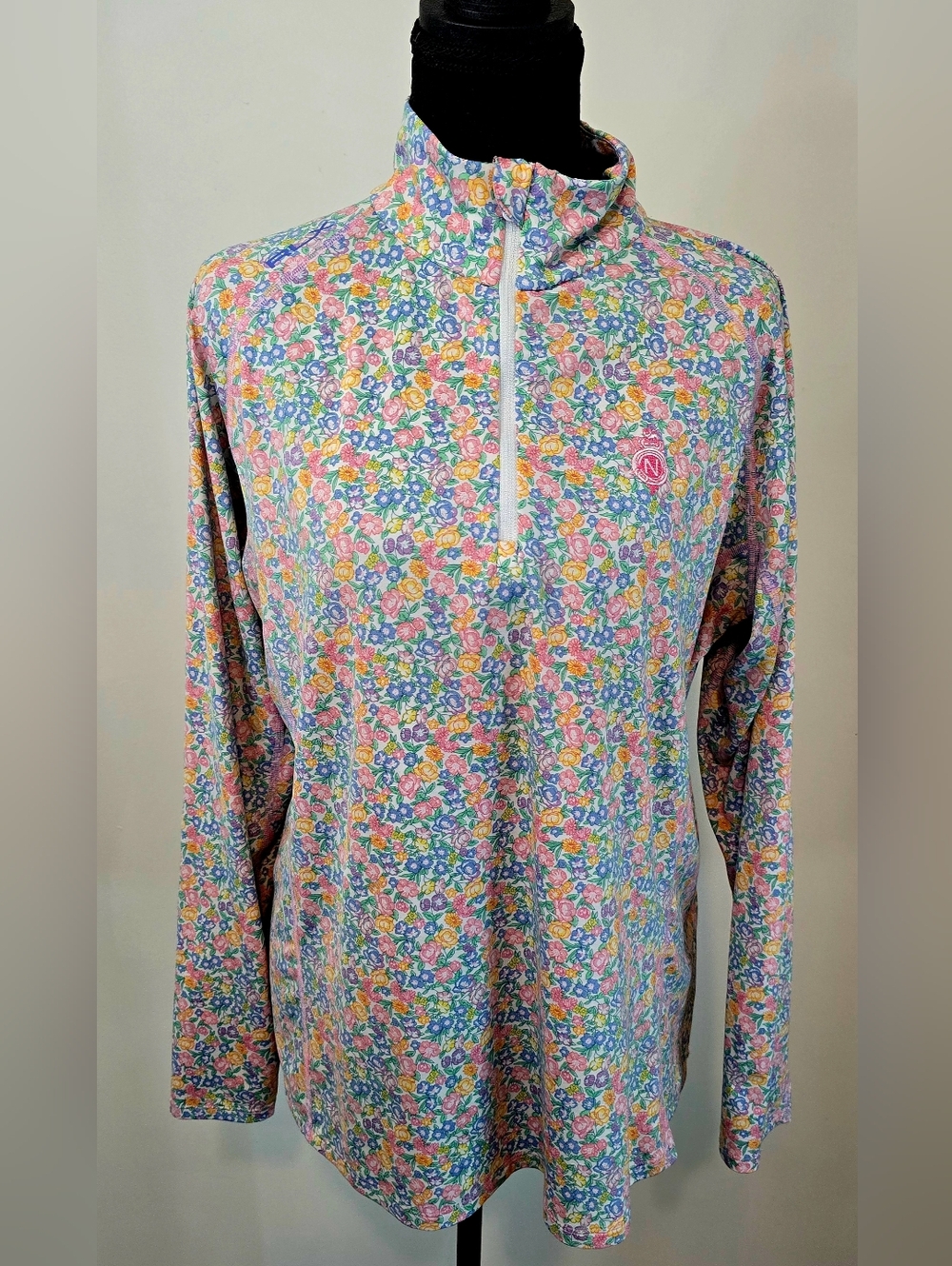 RLX Ralph Lauren Floral Quarter Zip Pullover Jacket Large Golf Performance Pink - Picture 4 of 13